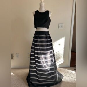 Xscape 2 Piece Formal Dress Size 12 Top Is Solid Black And Skirt stripe black